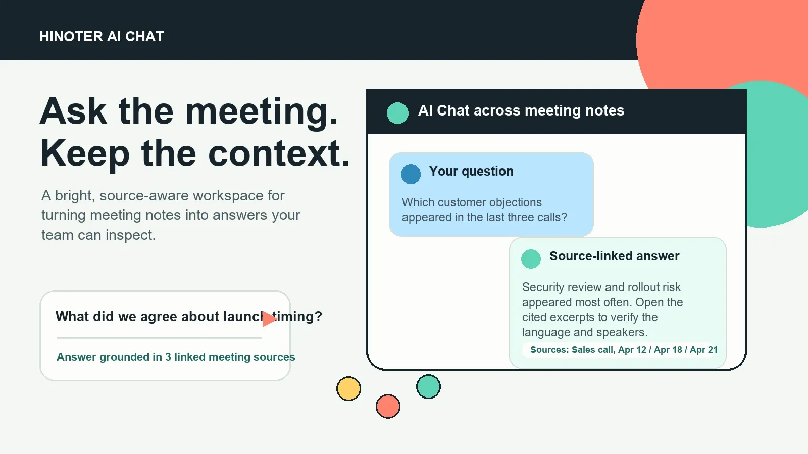 Team using source-linked AI Chat to ask questions about meeting notes