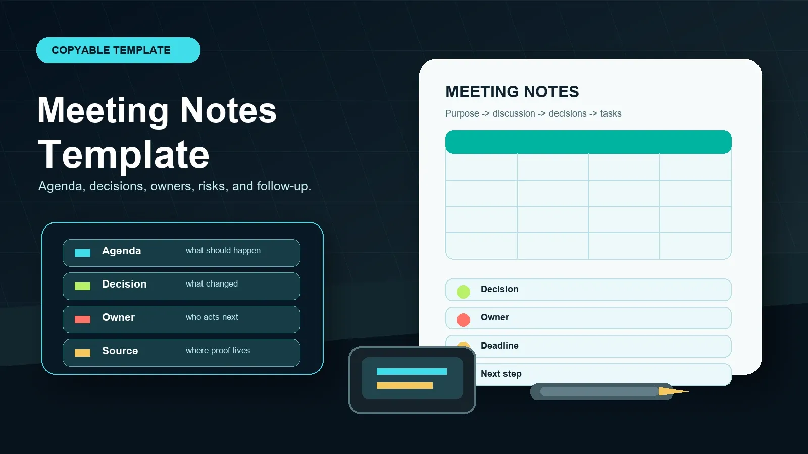 A useful notes template keeps the outcome visible